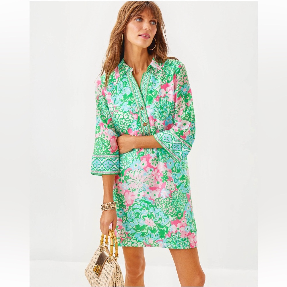 NWT Lilly Pulitzer Daphnie Tunic Dress Plumes in Bloom Engineered Print Size 8